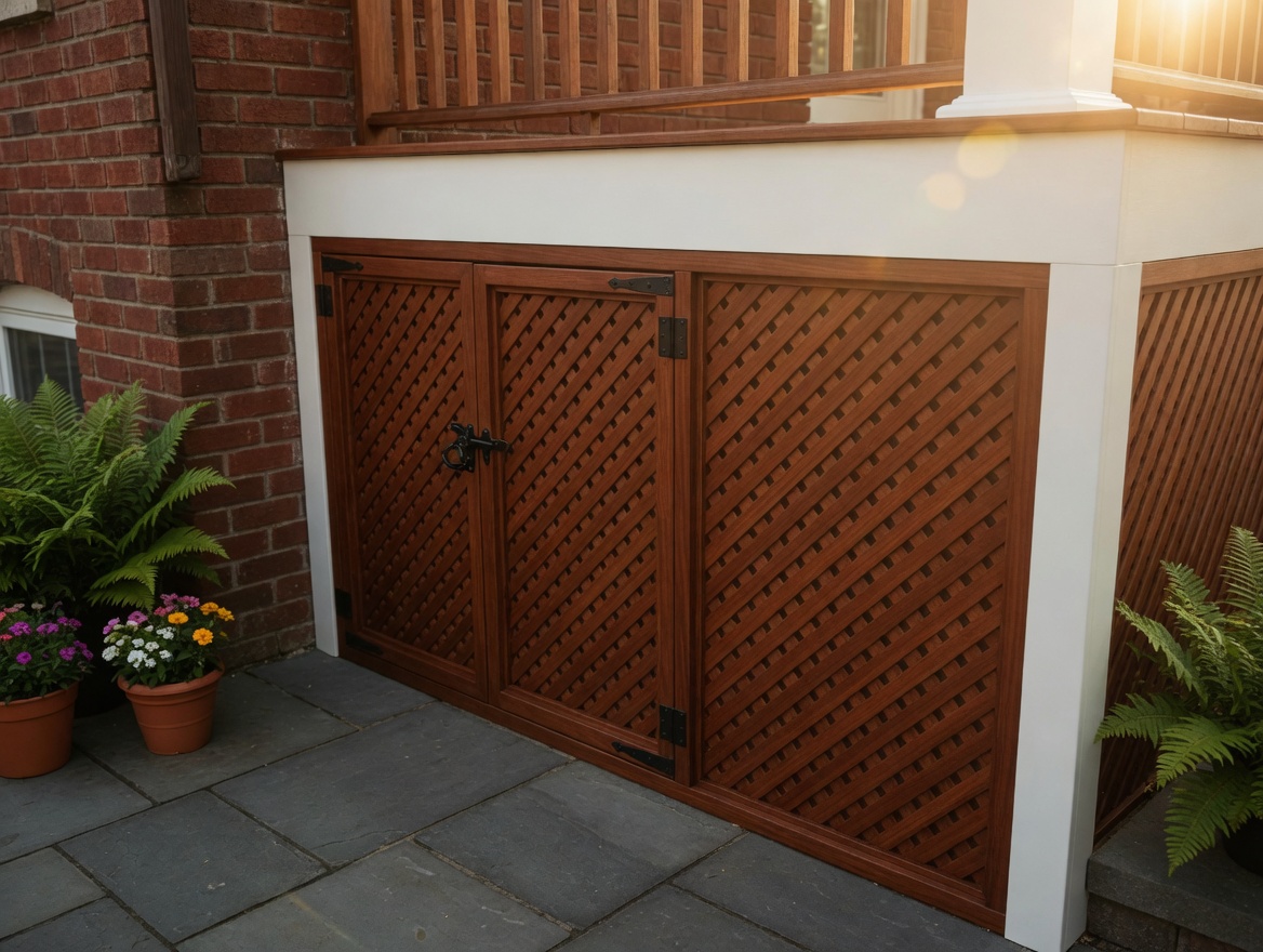 Custom lattice access door under a Leslieville porch built by The HandyForce to route dryer vent to exterior