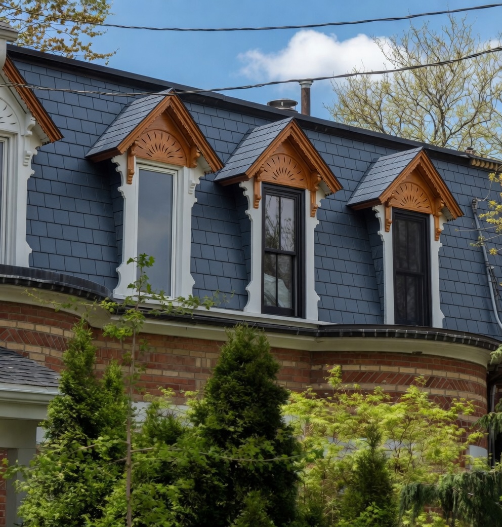 New composite slate shingles with wood detailing below in Cabbage Town done by The HandyForce